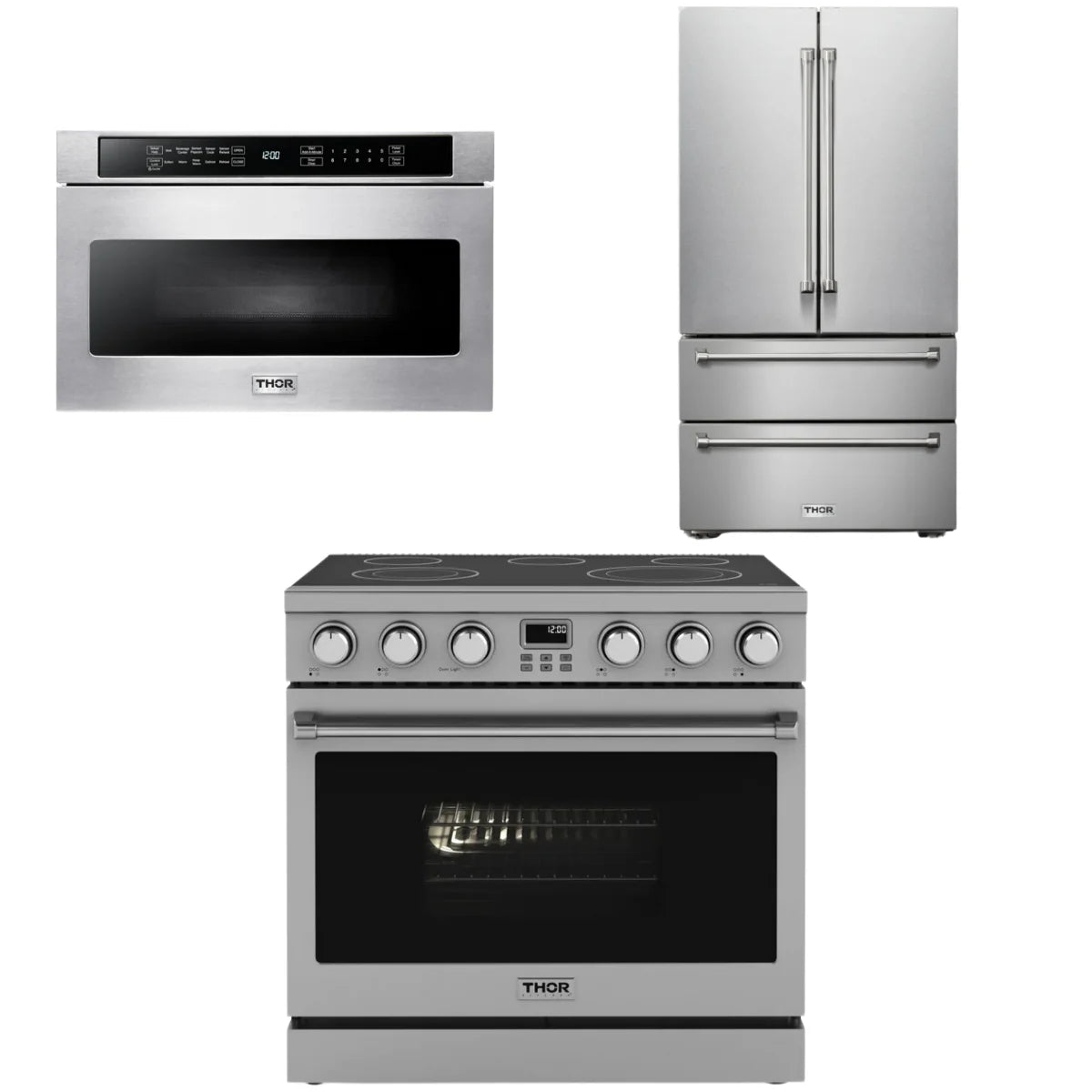 36 Electric Range, Refrigerator and Microwave O84730