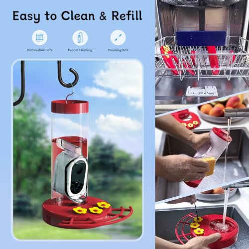 Smart Hummingbird Feeder with Camera Solar-Powered, AI Identify, Cloud Storage, HD Video (20 Ounces) Y81098