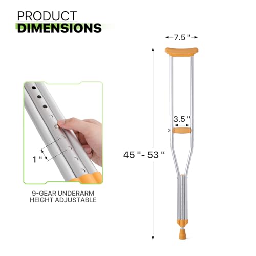 Aluminum Adjustable Lightweight Walking Crutch, 1-Pair, Medium F4764