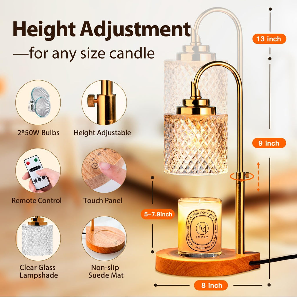 Candle Warmer Lamp with Remote Control, 2-4-8H Timing, 4-Level Dimming, Height Adjustable, 2 Bulbs H4264