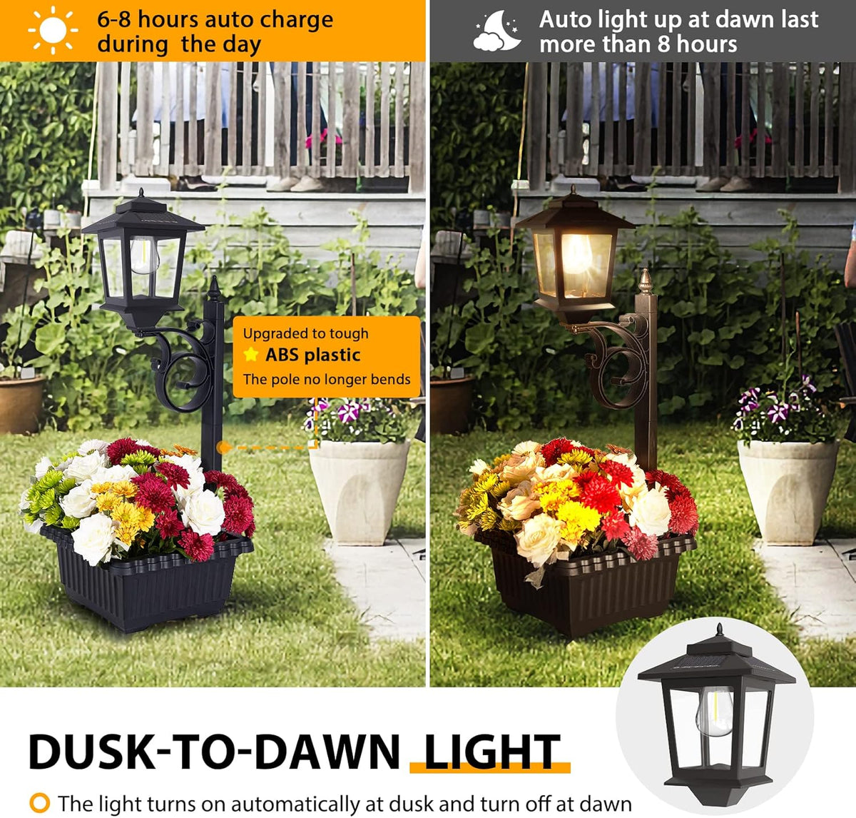 63" Aluminum Solar Lamp Post Lights Outdoor 2 Pack and 2 in 1 Outdoor Solar Lamp Post Light with Planter E74836