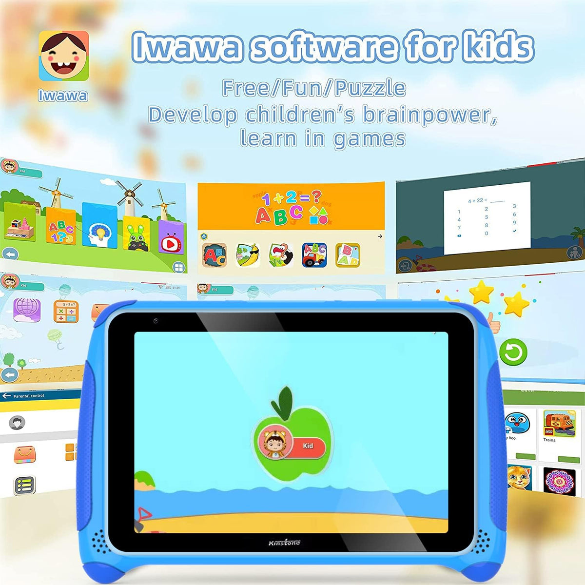 7 inch Kids Tablet Android 11 Quad Core 2GB RAM 32GB ROM Dual Camera WiFi Bluetooth Blue Pack of 2 O735756