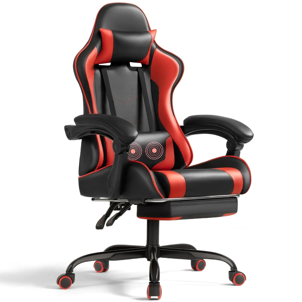 White PU Leather Massage Gaming Chair with Footrest E50810