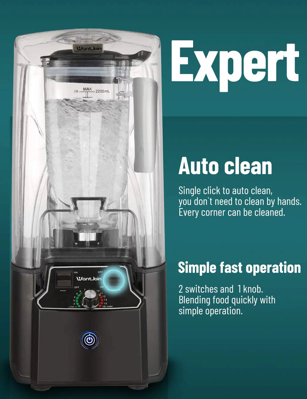 2200W Quiet Shield Black Blender with Sound Enclosure H319