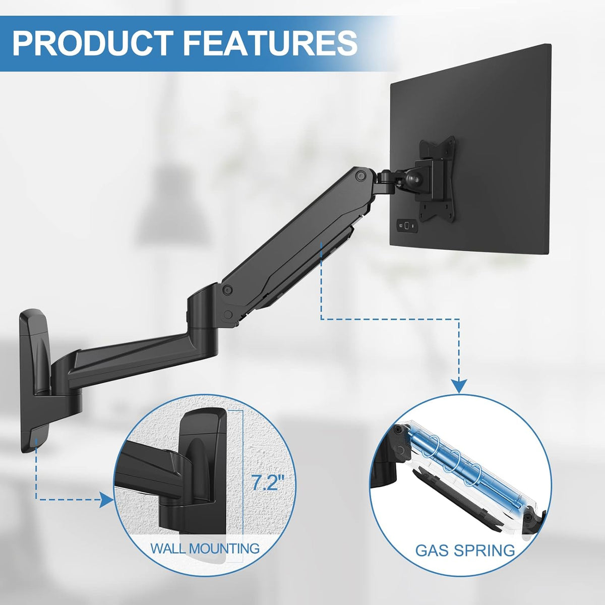 Single Wall Monitor Mount, Fully Adjustable Ultrawide Wall Mounted Monitor Arm, Full Motion Computer Wall Mount with Extendable Arm, Pack of 2 R104075