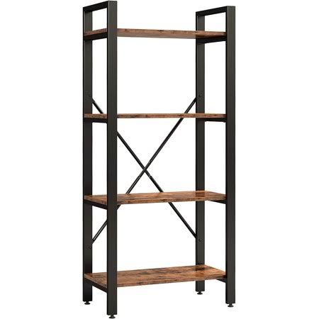 4-Tier Ladder Bookcase MDF Board Iron Frame Vintage Brown X21457