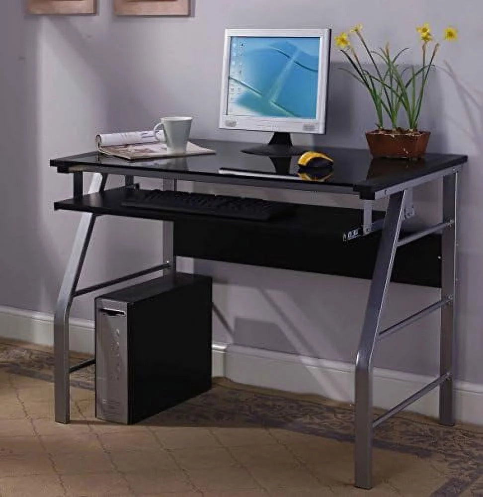 Glass and Metal Computer Workstation Desk J57587