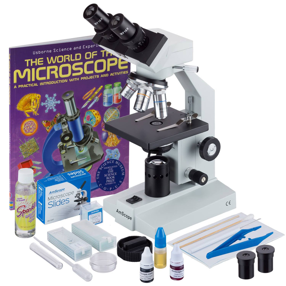 White Binocular Biological Microscope 40X-2500X with Slide Preparation Kit W400757