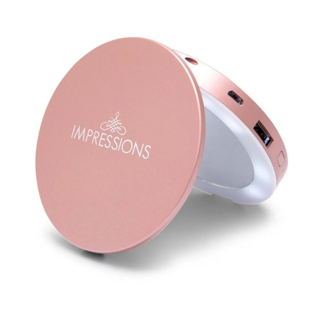 Rechargeable Lighted Round Travel Mirror with 5X Magnifying Glass V9406