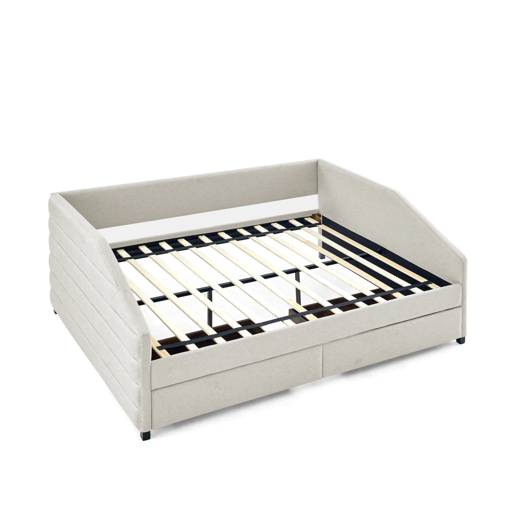 Queen Size Beige Linen Upholstered Daybed with Trundle B8308