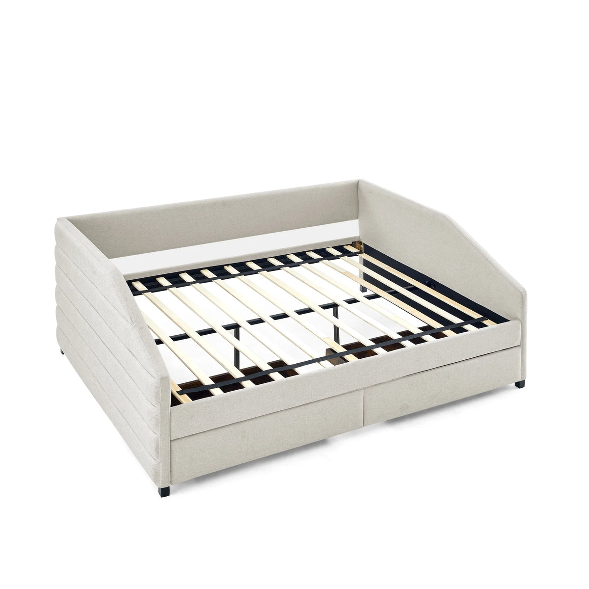 Queen Size Beige Linen Upholstered Daybed with Trundle B8308