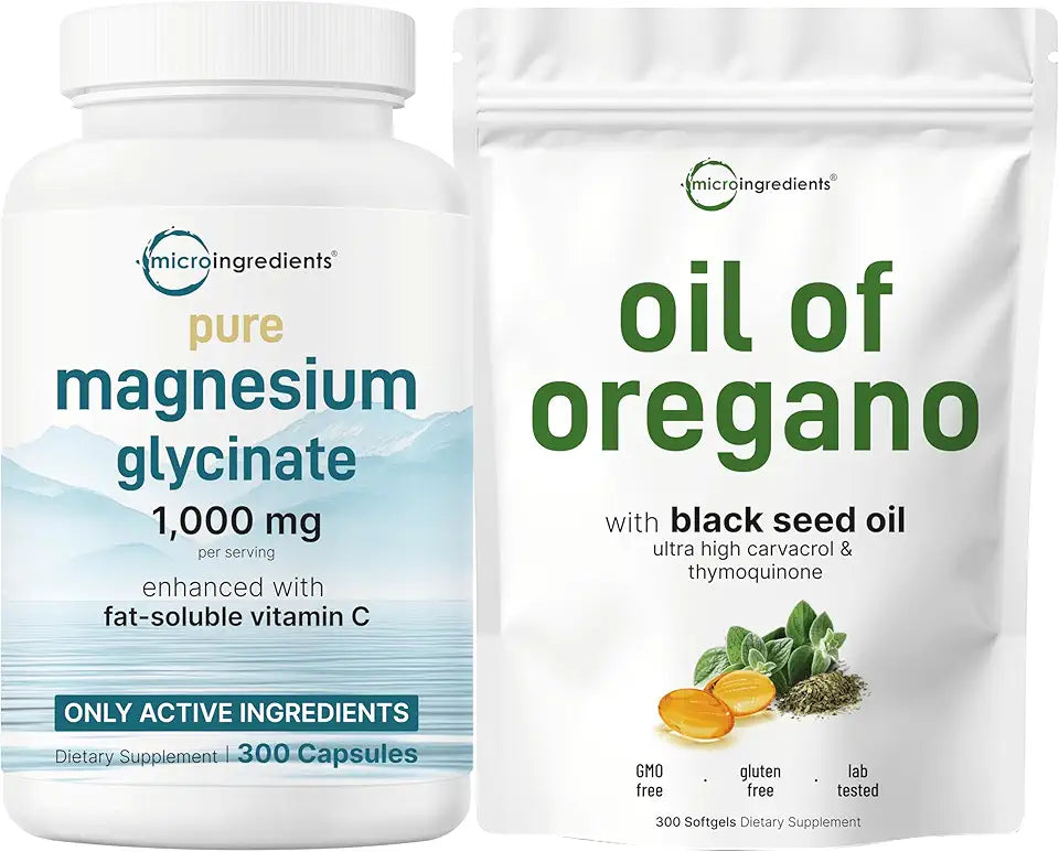 Oil of Oregano 6,000mg Softgels & Magnesium Glycinate 1,000mg Capsules 2 Pack P717704