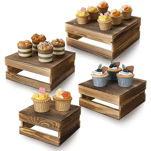 4 Pieces Wood Cupcake Display Stand Risers D952325