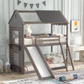 Twin Over Twin Size Wood House Bed with Slide and Safety Ladder E8798