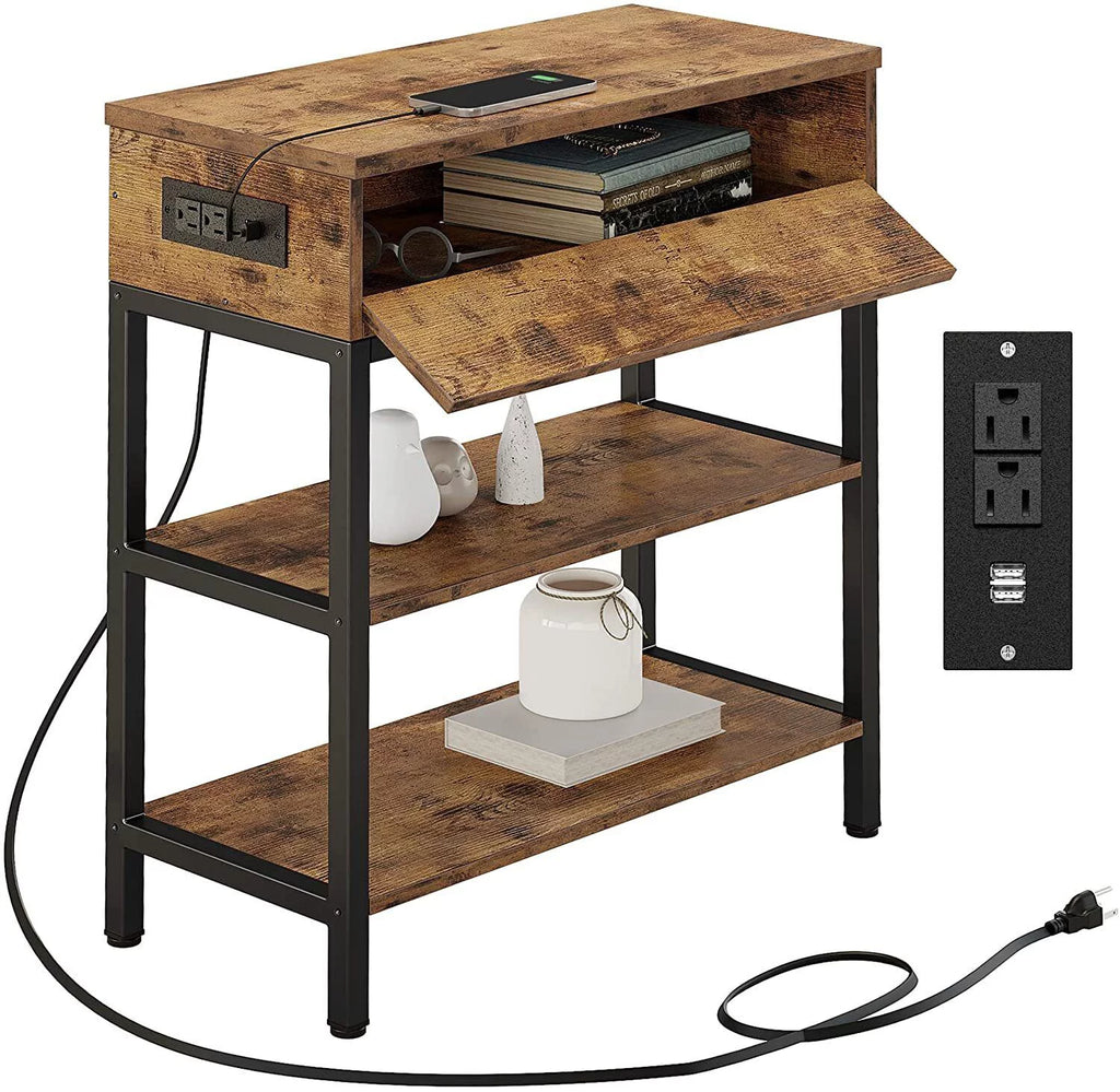 3-Tier Sofa End Table with Drawer USB Ports Y8965