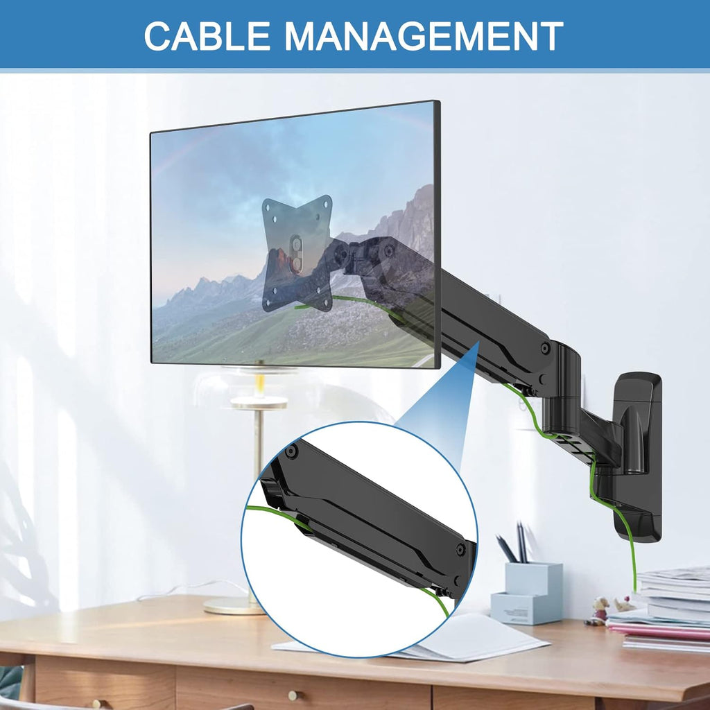 Single Wall Monitor Mount, Fully Adjustable Ultrawide Wall Mounted Monitor Arm, Full Motion Computer Wall Mount with Extendable Arm, Pack of 2 R104075
