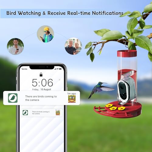 Smart Hummingbird Feeder with Camera Solar-Powered, AI Identify, Cloud Storage, HD Video (20 Ounces) Y81098