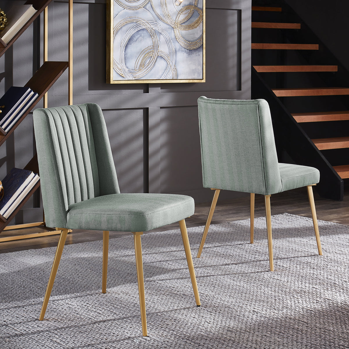 Gold Finished Metal Fabric Upholstered Dining Chairs Set of Two F769983