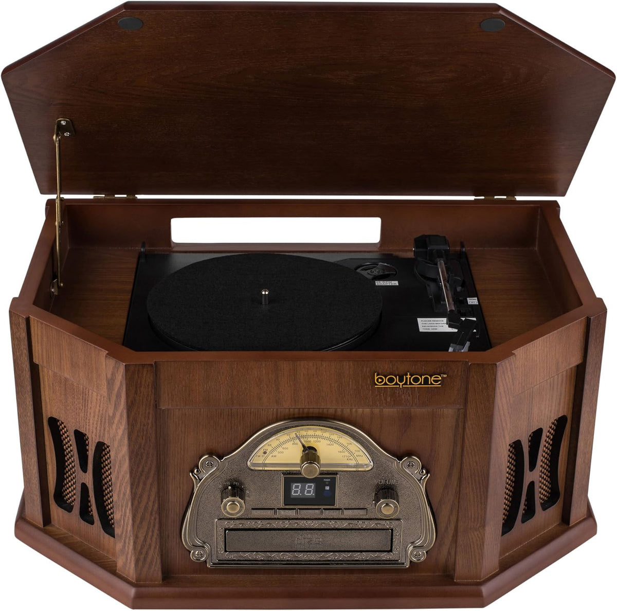 8-in-1 Natural Wood Turntable Stereo System with Bluetooth N411