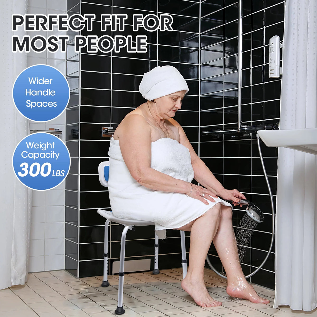 Bath and Shower Chair with Back and Padded Armrests, Height Adjustable E286