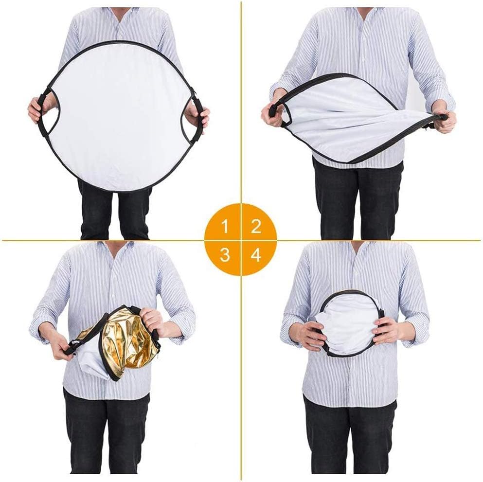 5 in 1 Collapsible Reflector Set with 2 Handles and Carrying Bag Gold Silver White Black Transparent (23.6in) J317368