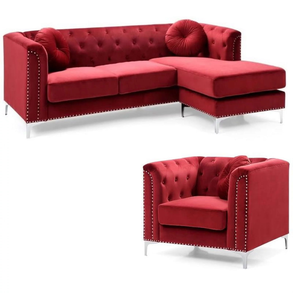 Velvet Sofa Chaise and Chair 2-Piece Set S876773