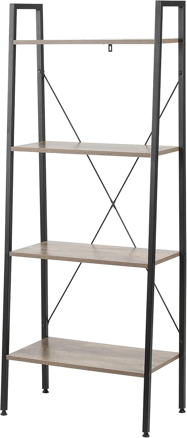 4-Shelf Wood Bookcase with Metal Frame E57882