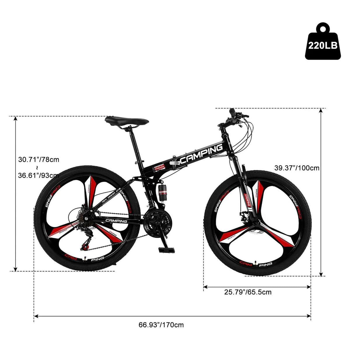 26 inch 21 Speeds Folding Mountain Bike High Carbon Steel Red U269