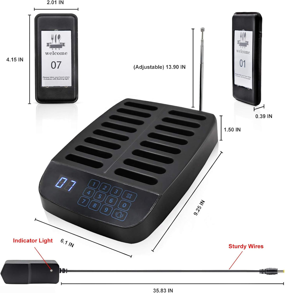 16 Call Coaster Pager System with Charging Dock Transmitter A47072