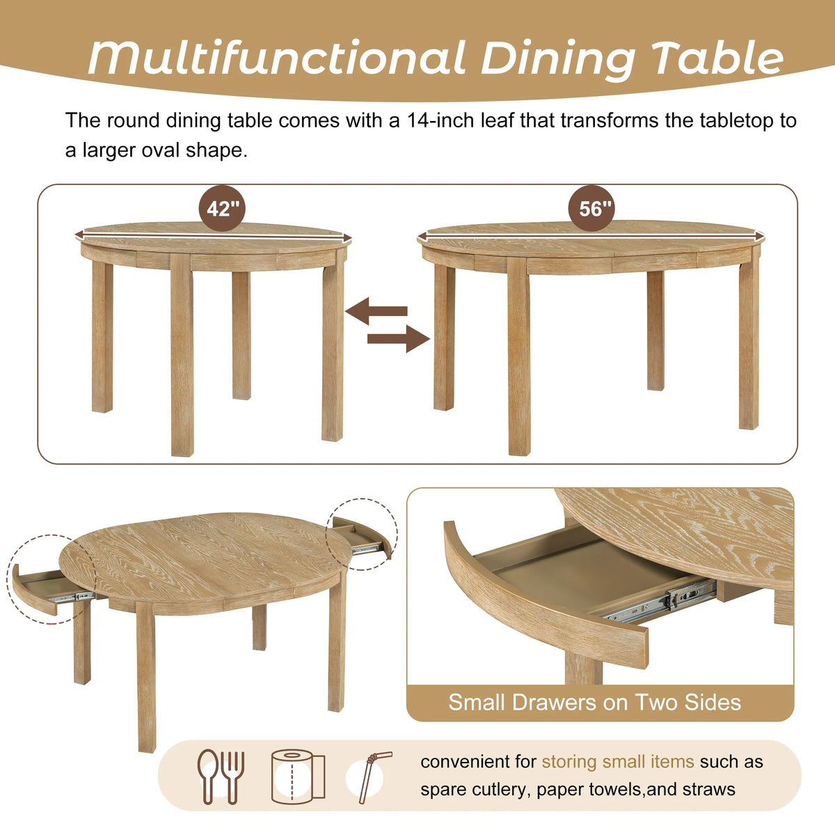 5 Piece Extendable Dining Table Set with 4 Upholstered Chairs Y363
