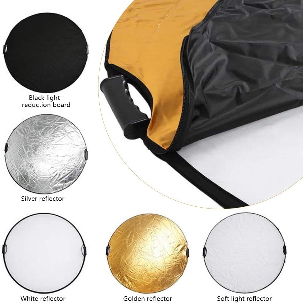 5 in 1 Collapsible Reflector Set with 2 Handles and Carrying Bag Gold Silver White Black Transparent (23.6in) J317368