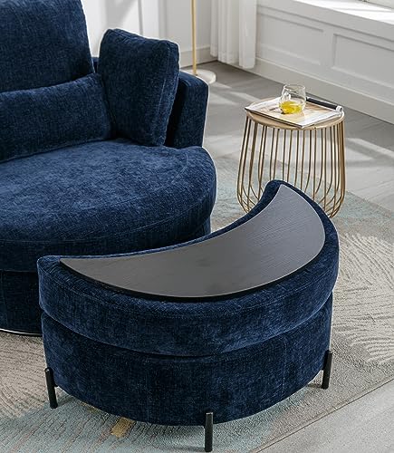 Oversized Swivel Accent Barrel Chair with Storage Ottoman and 4 Pillow, Terracotta Chenille H591