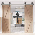 7.5ft Black Wood Sliding Barn Door Hardware Kit W579