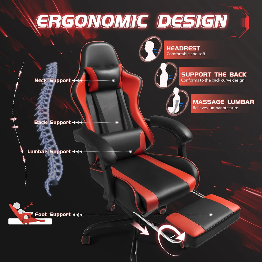 White PU Leather Massage Gaming Chair with Footrest E50810