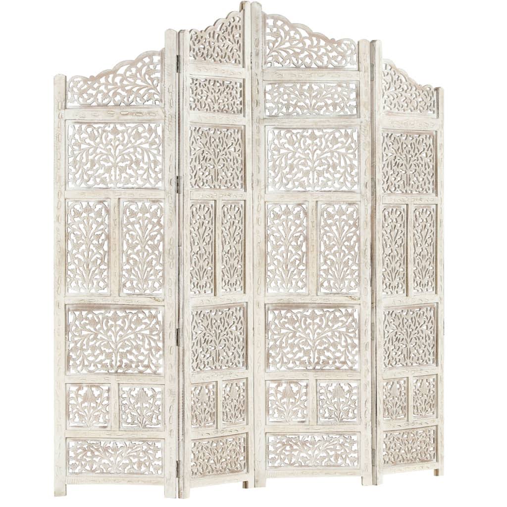 White 4-Panel Solid Mango Wood Room Divider T285
