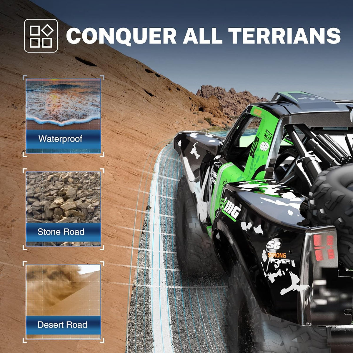 Green 4WD Waterproof Remote Control Monster Truck U729