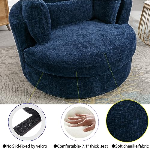 Oversized Swivel Accent Barrel Chair with Storage Ottoman and 4 Pillow, Terracotta Chenille H591
