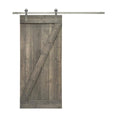 24 in. x 84 in. Weather Gray Stained Solid Knotty Pine Wood Interior Sliding Barn Door with Sliding Hardware Kit X166