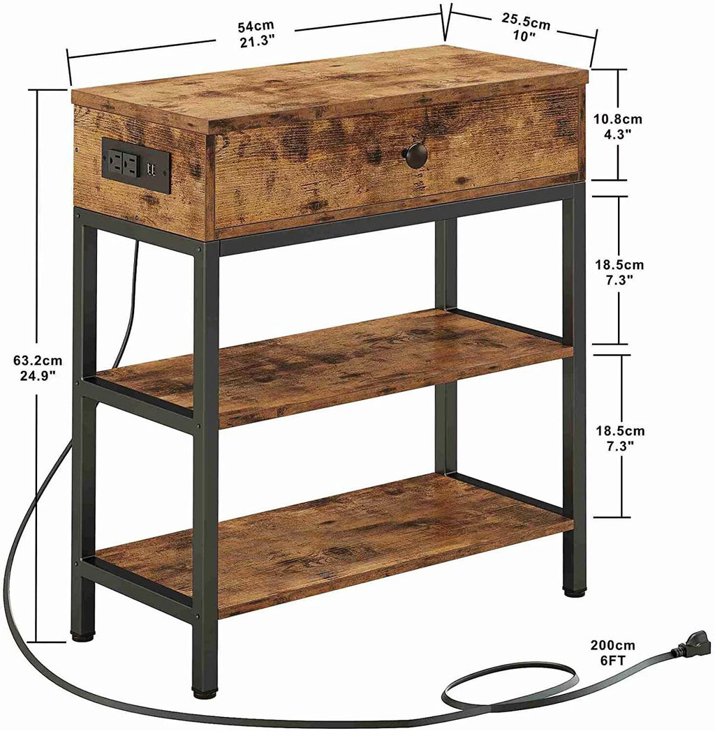 3-Tier Sofa End Table with Drawer USB Ports Y8965