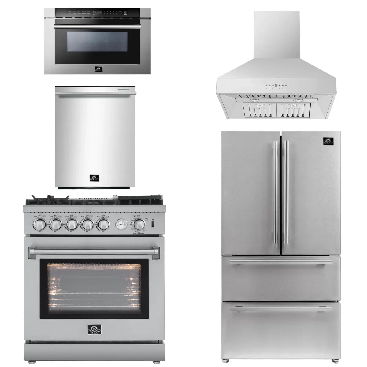 30 Gas Range with Airfryer, Range Hood, 36 Refrigerator, Dishwasher, Microwave Drawer E687354