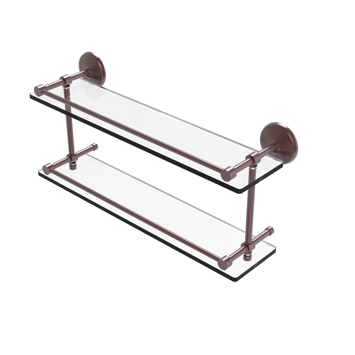 Antique Copper Double Glass Shelf with Gallery Rail R552150