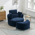 Oversized Swivel Accent Barrel Chair with Storage Ottoman and 4 Pillow, Terracotta Chenille H591