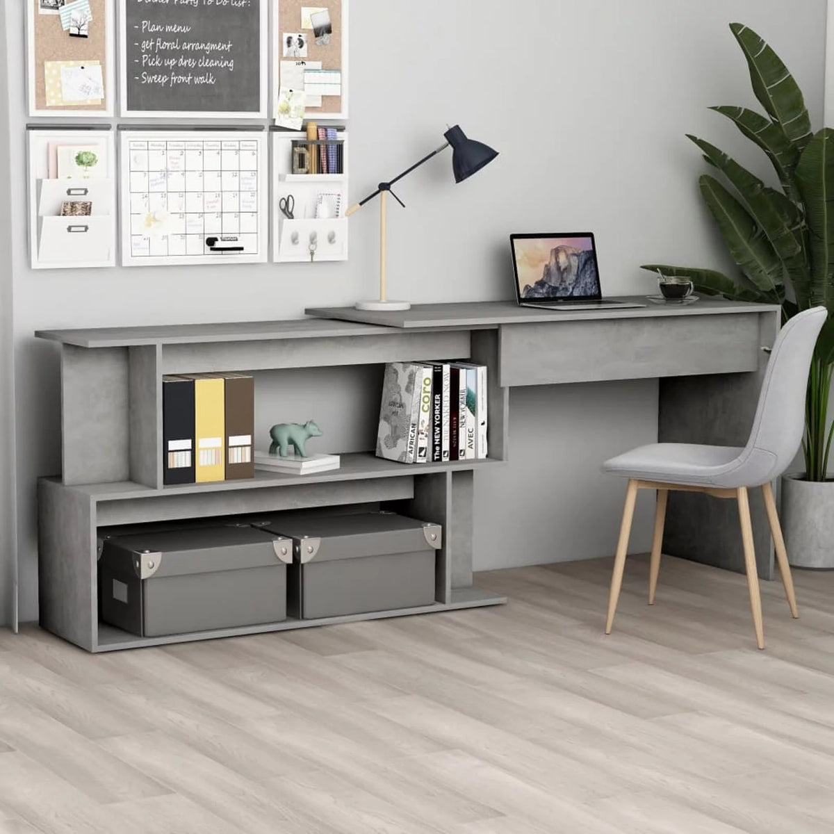 Concrete Gray Engineered Wood Corner Desk G224693