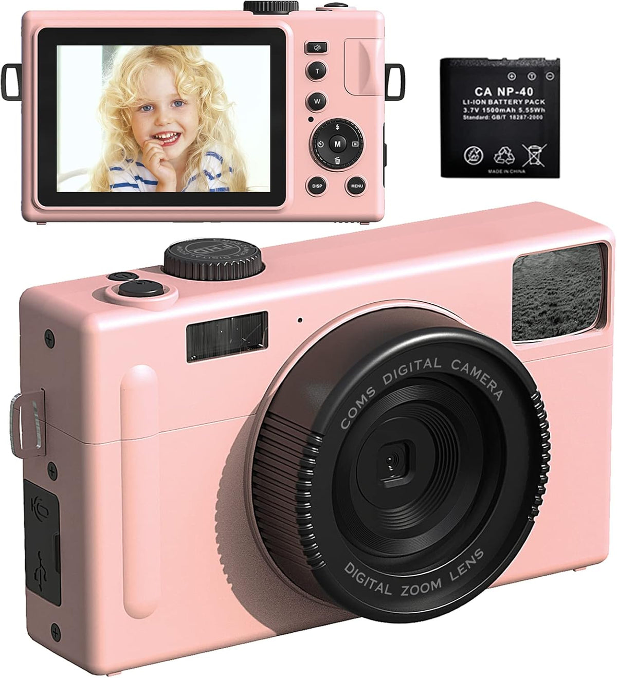 Pink 24MP Full HD 1080P Digital Camera with 3 Inch IPS Screen, Pack of 2 O941045
