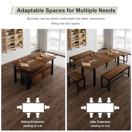 5-Piece Extendable Wooden Dining Table Set with 2 Benches and 2 Stools G6513