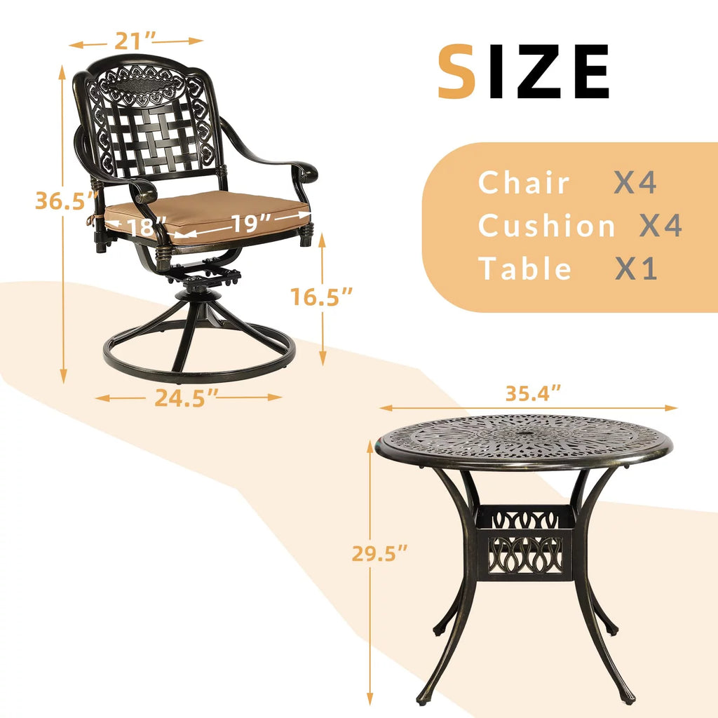 5 Piece Cushioned Swivel Rocking Patio Dining Set with 35.2" Round Table Y28049