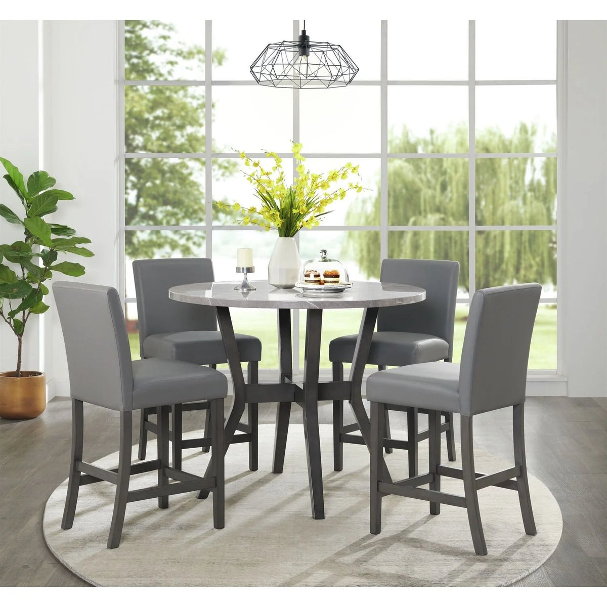 5 Pc Round Counter Set with Faux Marble Top R643