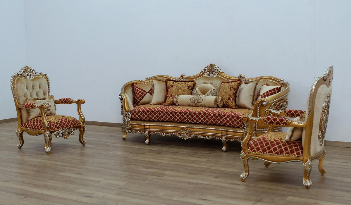 Red & Gold Wood Trim Sofa Set 3 P69867
