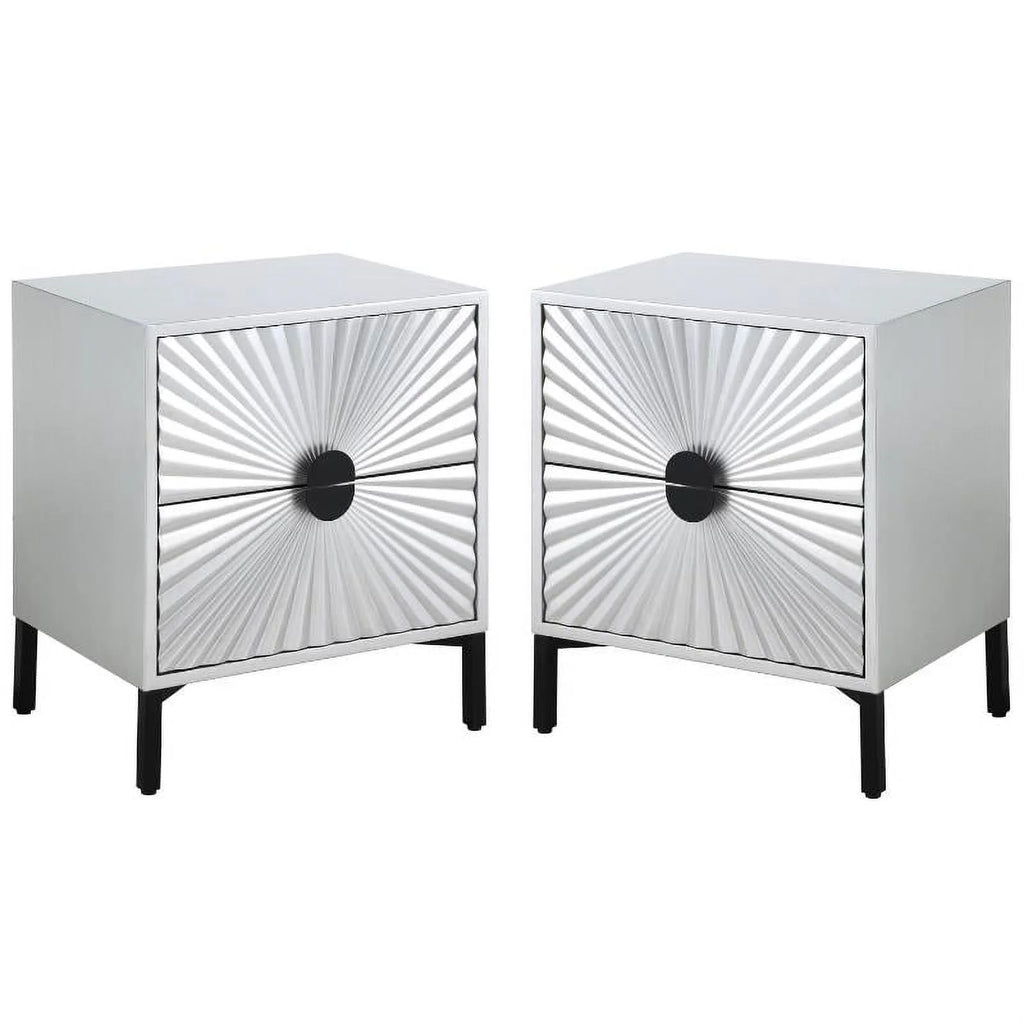 Antique Silver and Matte Black Side Table Set of 2 Y9679