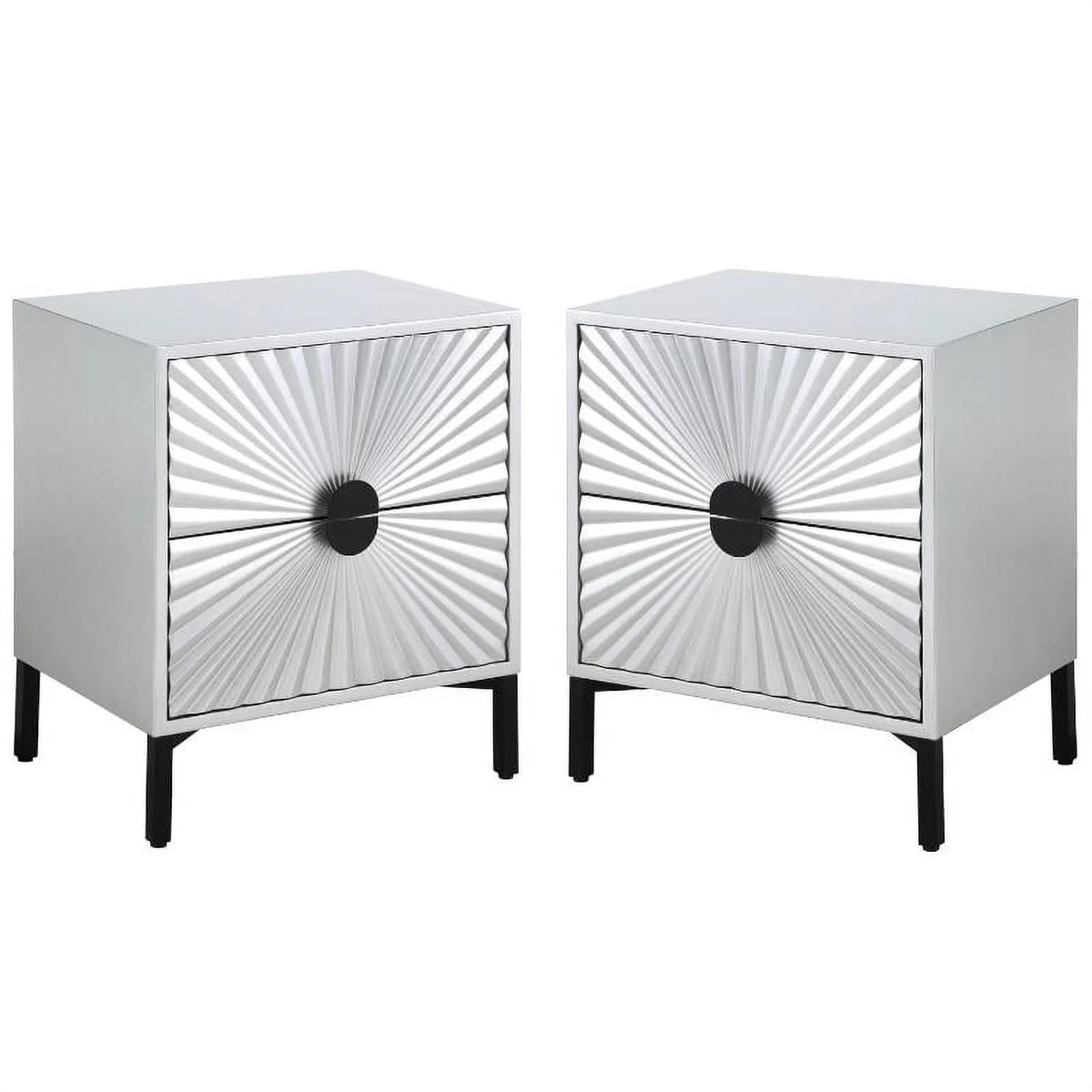 Antique Silver and Matte Black Side Table Set of 2 Y9679